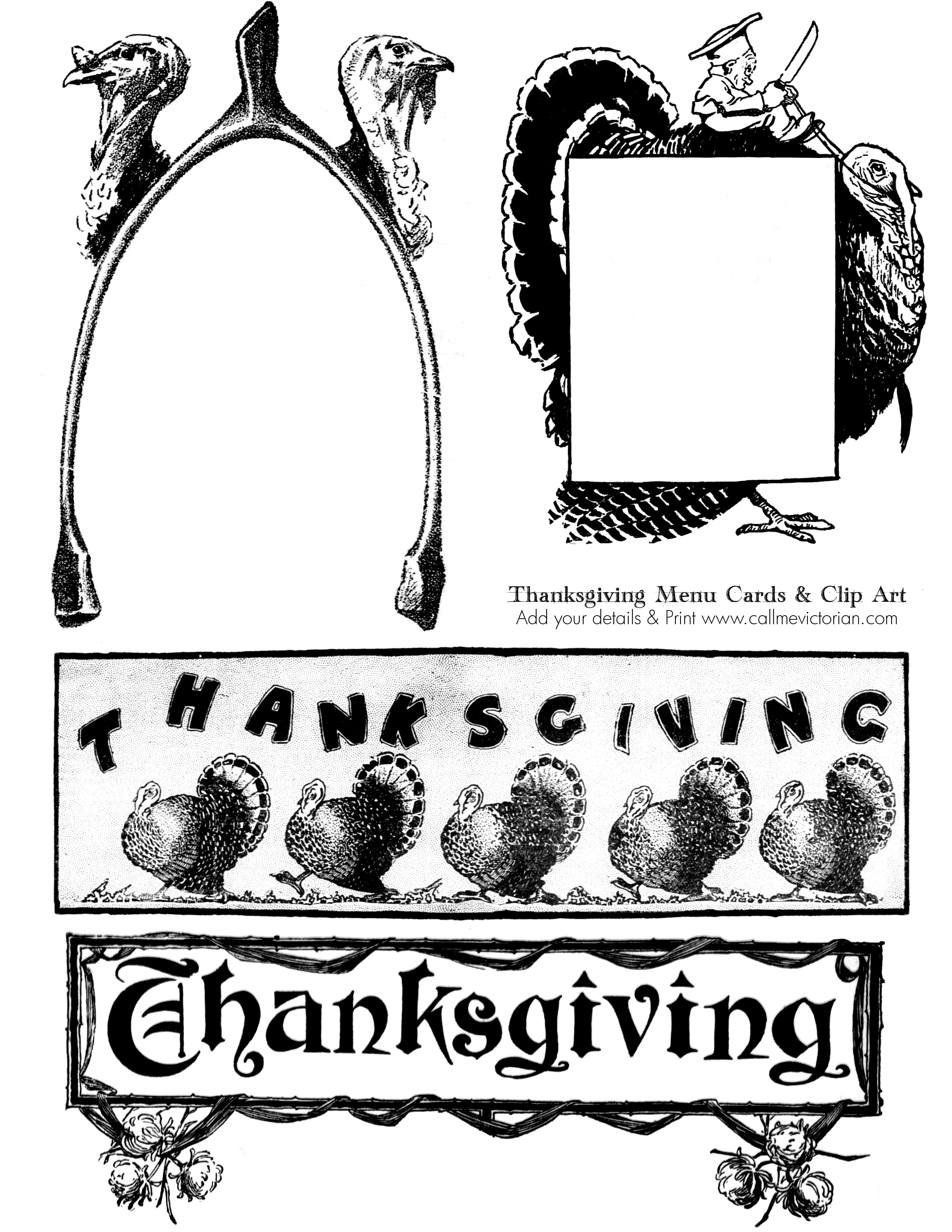 vintage thanksgiving clip art black and white