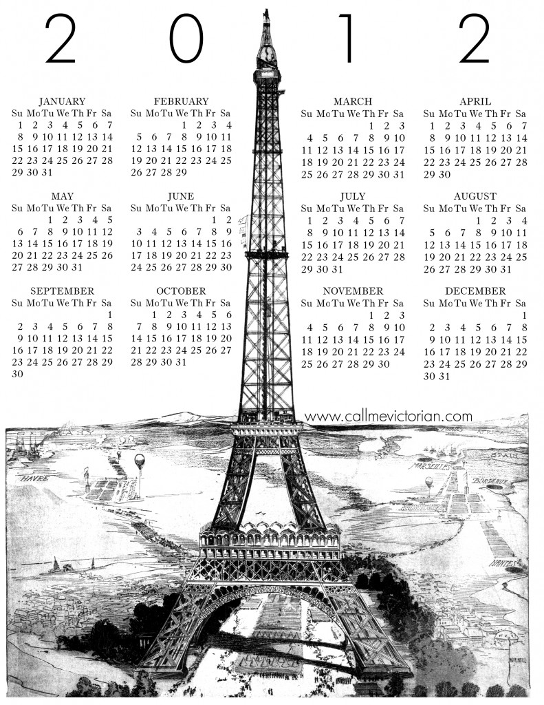 2012 printable paris calendar