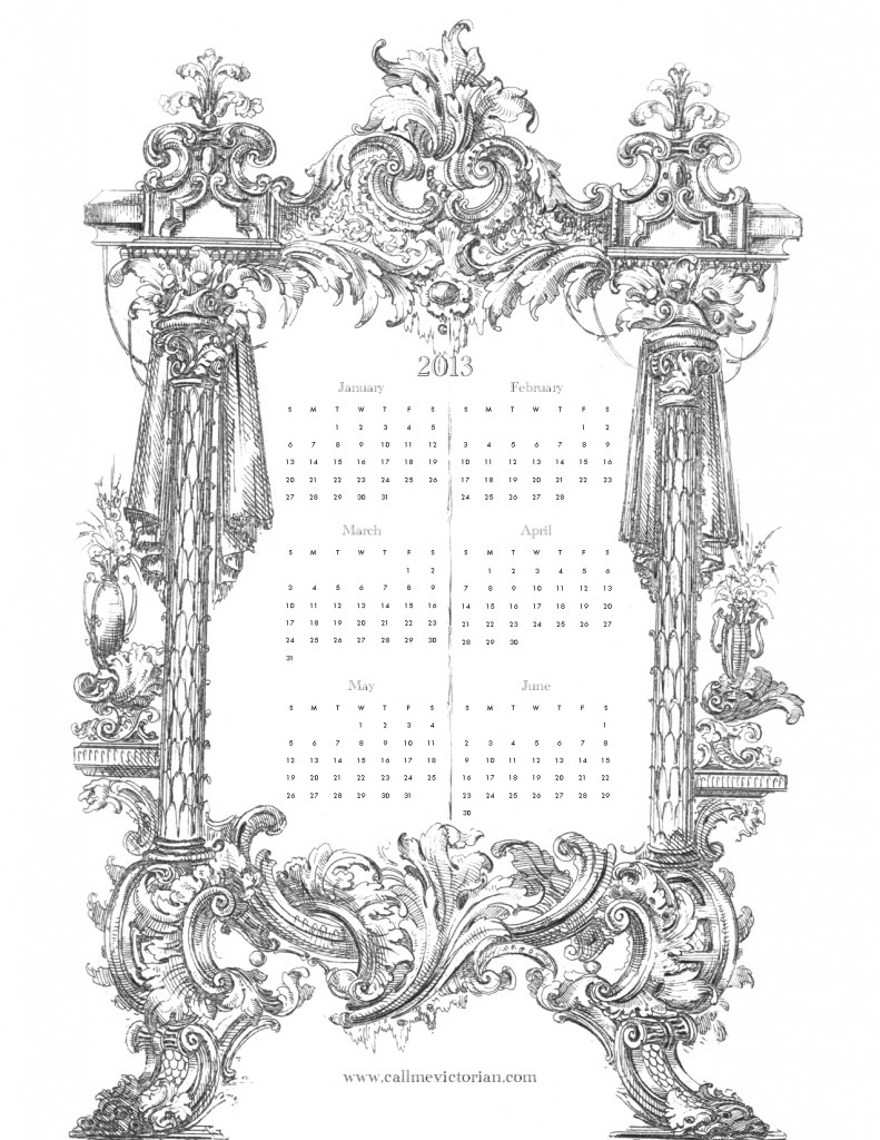french ornate calendar januar to june