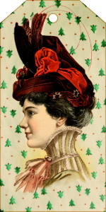 lady in christmas hat tag
