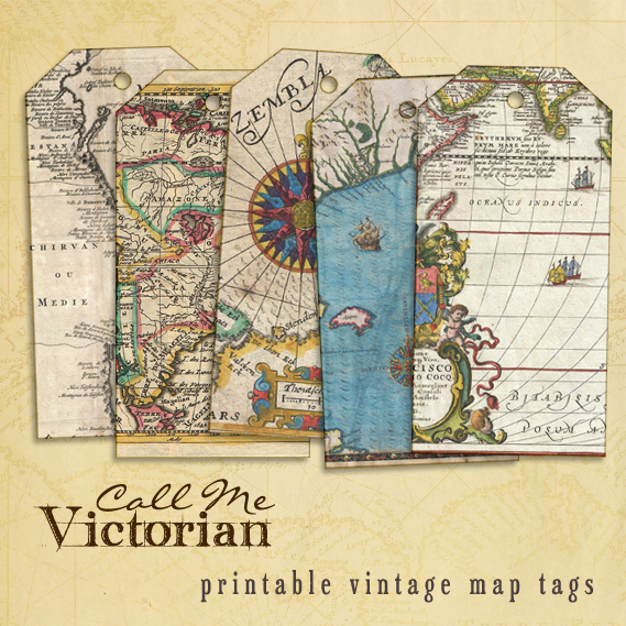 printable vintage map tags