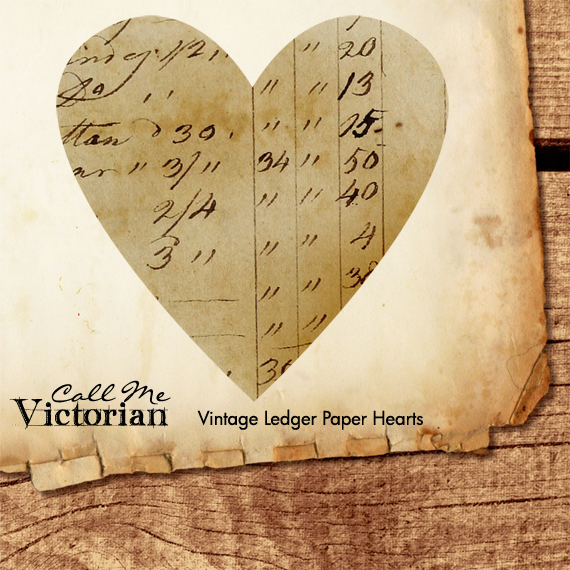 vintage ledger paper hearts