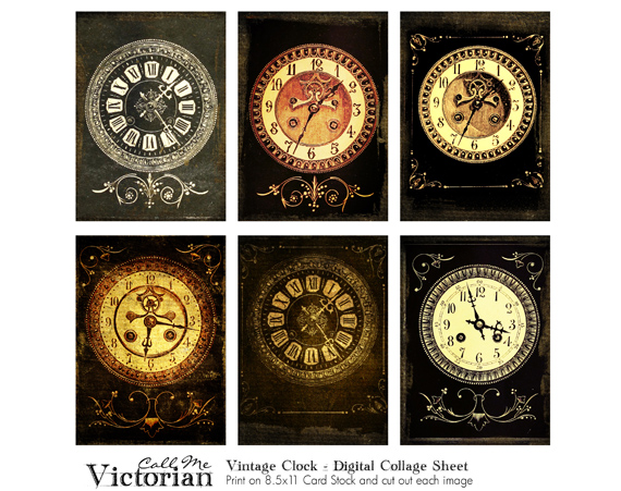 printable clock digital collage sheet