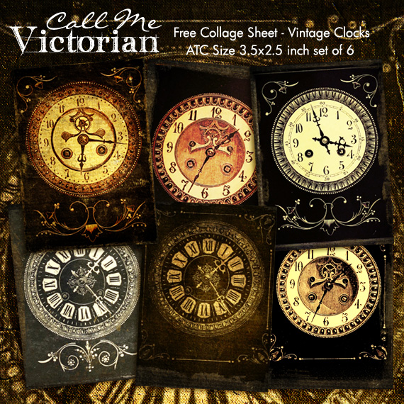 vintage clock digital collage sheet