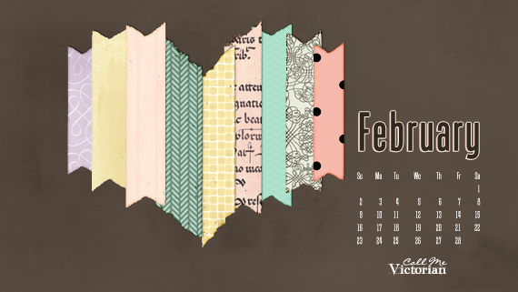 February 2014 Desktop Calendar Wallpaper & Heart Embellishment